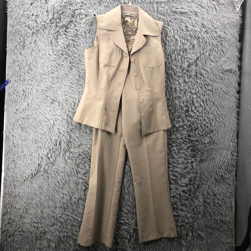Maurices Suit Womens Size 7 Beige Tan Pants Suit Button Front Slacks